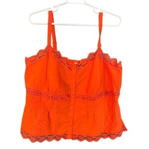 NWT Torrid Cotton Lace Trim Cami Fiesta Orange Button Front Tank Top 3 3X 22-24